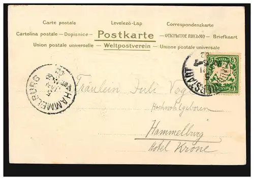 Carte de présentation femme avec fleurs papillons, Münnerstadt 5.2.02 d'après HAMMELBURG