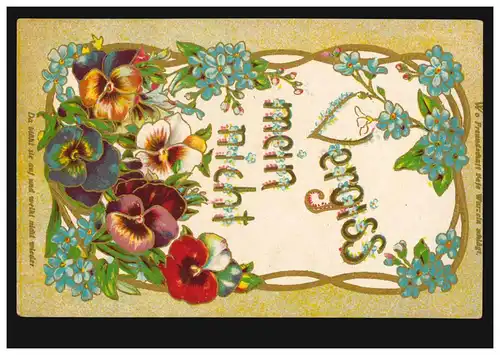 Carte d'affichage N'oubliez pas l'amitié Fleurs, poste de champ 19.6.1918