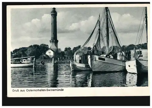 AK Gruß aus Osternothafen-Swinemünde, Werbestempel Sonniges Ostseebad 18.8.1931