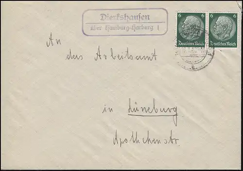 Landpost-Stempel Dierkshausen über HAMBURG-HARBURG 1 - 19.1.1940 auf Brief