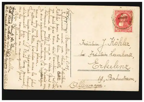 Mode AK femme avec bâton et sac, BRUXELLES 4.4.1909 selon Erkelenz