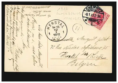 Mode AK Femme avec panier de fleurs: Fleurs pour toi! CHEMNITZ 9.1.1912 vers Belgique