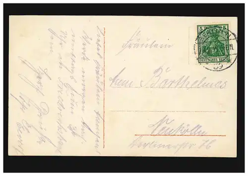 Mode AK femme avec bandeau bleu et roses, BERLIN 1915