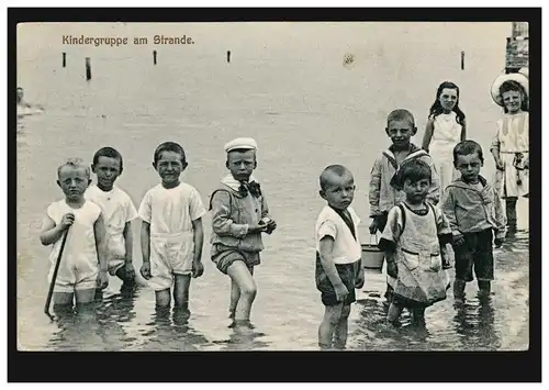 AK Groupe d'enfants sur la plage, édition Bartelmann, GRAAZ 11.8.1909 à Hambourg