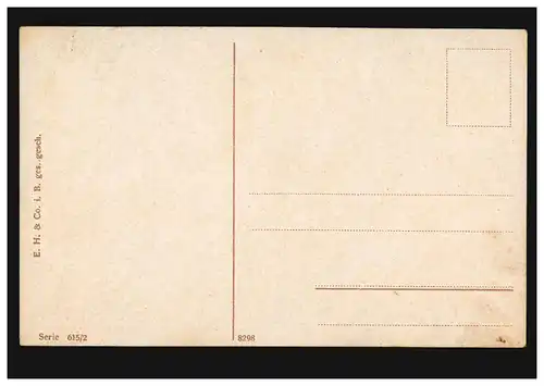 Mode AK femme rêveuse avec des fleurs banc de bois, maison d'édition E.H.&Co.i.B., non utilisé