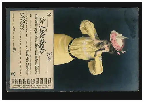 Mode-AK Frau mit Hut - Die Liebesbank in Küsse, Verlag R.P.H., ungebraucht