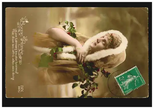 Mode AK Femme avec manteau de fourrure Branche de baies DIX Paris, NICE / NIZZA 31.12.15