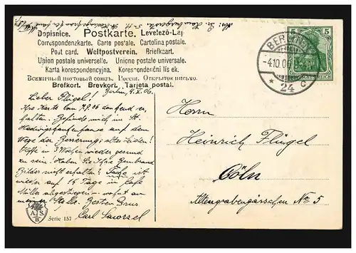 Mode AK femme avec serviette rose, BERLIN N. 24c 4.10.1906