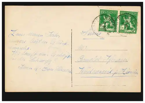 Mode AK Femme souriante avec bandeau rose et roses, ERQUELINNES 1914