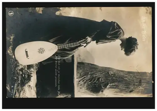 AK Artiste A la Weser: femme debout avec luth / mandoline, DESSAU 17.2.1908