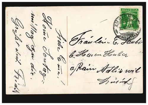 Mode AK femme avec ruban rose robe rose fleurs, ZÜRICH SOUSTRASSE 30.8.1913