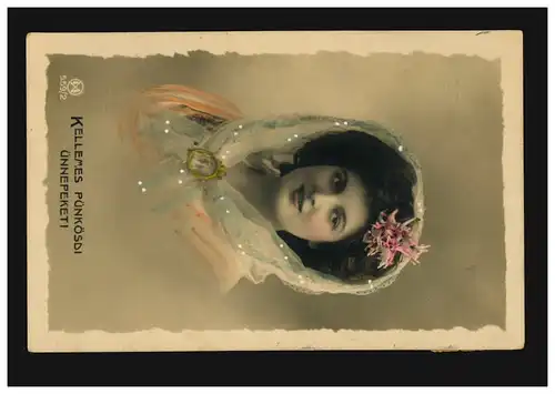 Hongrie Mode AK femme avec serviette, colorié, couru 1912