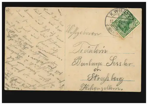 K. WÜRTT. BAHNPOST ZUG 602 - 13.2.12, Mode AK Femme avec Maiglocket lettre B