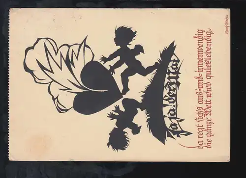 Ciseaux-AK Georg Plischke: Deux anges et Cœurs, HORNBACH 14.5.1930