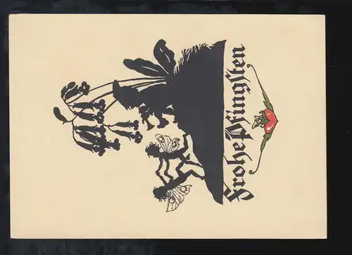 Scherenschnitt-AK Georg Plischke: Tanzende Elfen Zwerg mit Flöte, umgebraucht