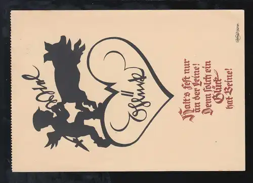 Scherenschnitt-AK Georg Plischke: Glück - Engel Glücksschwein, NEU ISENBURG 1939