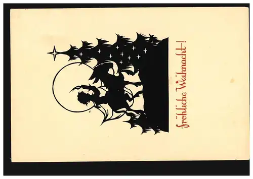Scherenschnitt-AKWeihnachten Engel mit Kerze auf Esel, Boldt-Kaiser-Karte