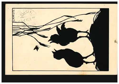 AK Carus: Deux poussins attrapent la mouche, KÖLN-MÜLHEIM 27.9.1928