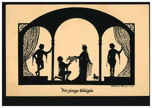 Scherenschnitt-AK Elisabeth Forck: Minne-Lust und Leid - Die junge Königin
