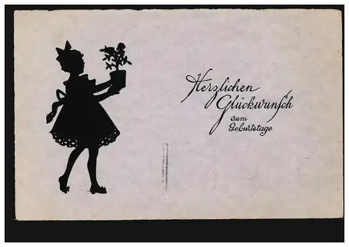 Scherenschnitt-AK Geburtstag - Mädchen mit Blumentopf, ST. GALLEN 6.3.1923