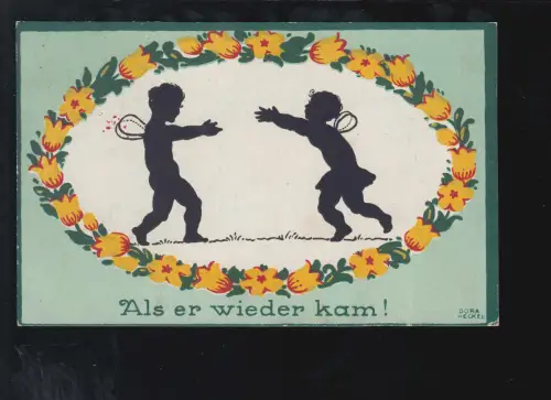 Scherenschnitt-AK Dora Heckel: Zwei Engel Als er wieder kam! VECHELDE 27.5.1919