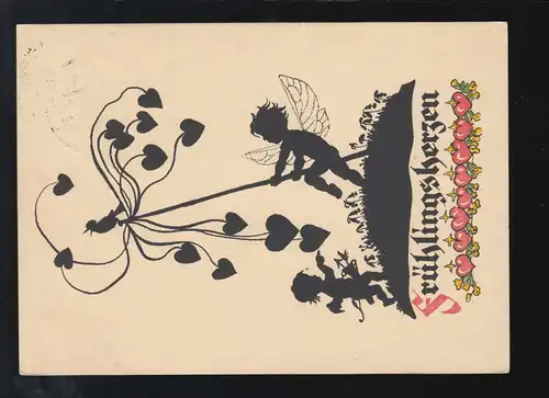 Scherenschnitt-AK Frühlingsherzen - Amor und Engel, OSTEREWALD (Kr. HAMELN) 1927