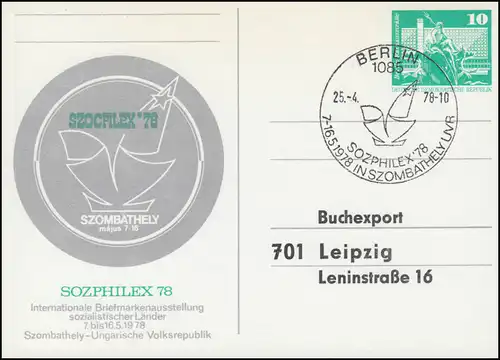 P 83a Ausstellung SOZPHILEX 1978, Buchexport LEIPZIG, ESSt Berlin 25.4.78