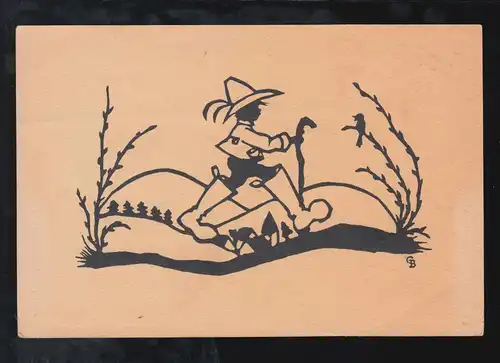 Scherenschnitt-AK Deutsche Märchen E. Bolze: Sieben-Meilen-Stiefel, ungebraucht