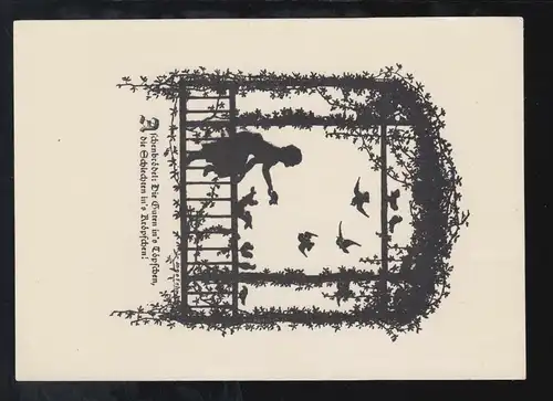 Scherenschnitt-AK Körperbehinderte Künstlerin: Aschenbrödel, ungebraucht