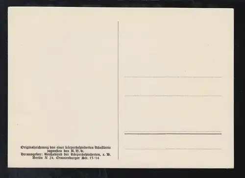 Scherenschnitt-AK Körperbehinderte Künstlerin: Aschenbrödel, ungebraucht