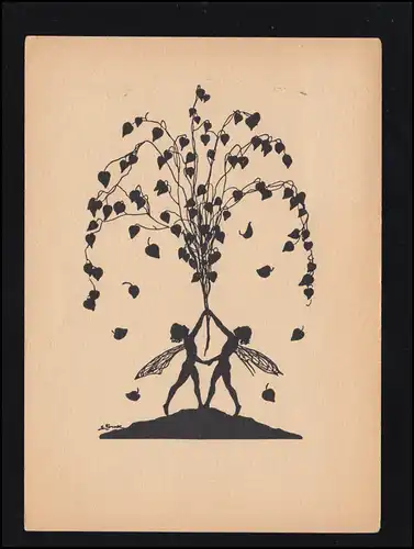 Ciseaux-AK Artiste paralysée: Deux anges avec branche, HERZOGENRATH 1938