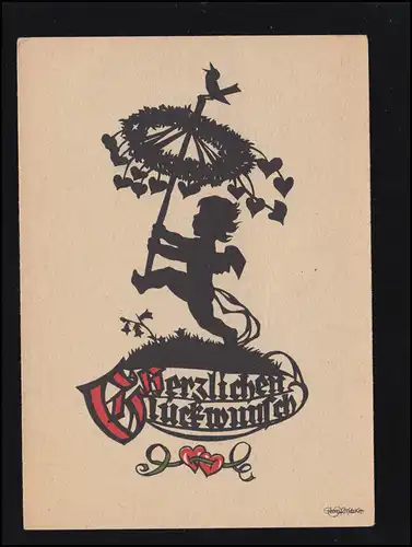 Ciseaux-AK Georg Plischke: Ange avec couronne coeur oiseau, marqué