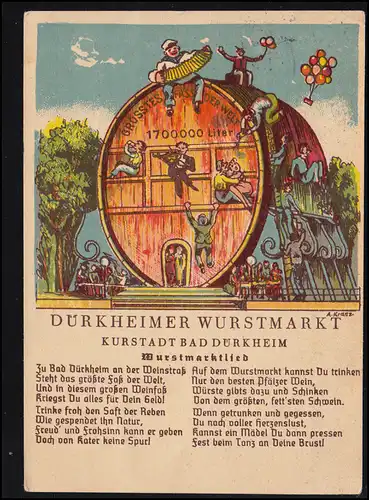 AK Dürkheimer Wurstmarkt mit Wurstmarktlied, BAD DÜRKHEIM 18.9.1966