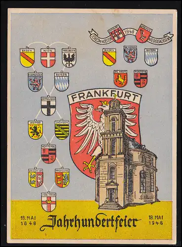 AK Jahrhundertfeier Frankfurt / Main 18.5.1948, SSt Nationaversammlung 17.5.48