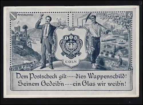 AK impérial Postscheckamt Cöln Rhénanie Westphalie Wappenschild, inutilisé