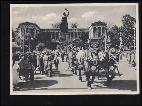 AK München Bavaria / Ruhmeshalle mit Pferdegespann, DACHAU 7.7.1955