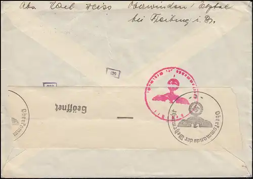 Zensur Oberkommando der Wehrmacht Auslandsbrief 793 Freimarke OBERWINDEN 1942