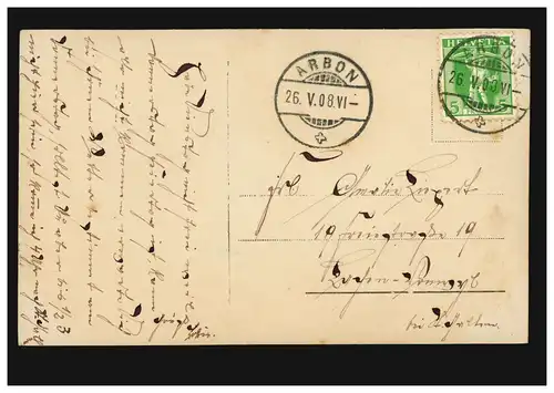 Mode AK femme avec fleur dans les cheveux et le chiffon, coloré, ARBON 26.5.1908