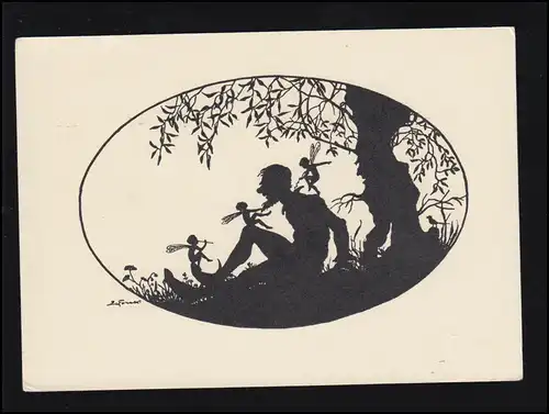 Scherenschnitt-AK Gelähmte Künstlerin: Drei Feen und ein Mann, ungebraucht