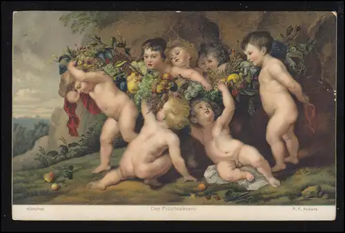 AK Artiste Rubens: La couronne de fruits, carte de tige Dresde, inutilisé