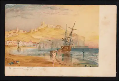 Künstler-AK J.M.W. Turner: Scarborough - Stadt mit Hafen, Tuck-Karte ungebraucht