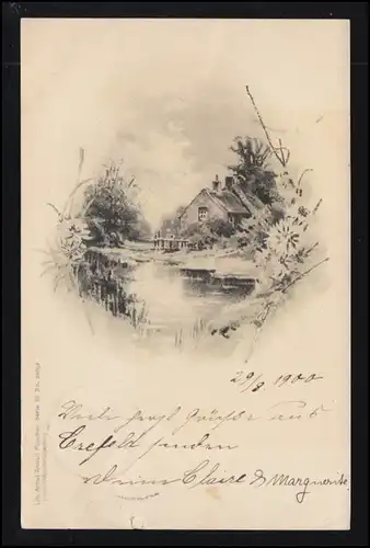Artiste-AK paysannes à Weiher, CREFELD 30.8.1900 à VOHWINKEL 31.8.00