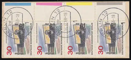 257 Das neue Berlin als Farbrand-Viererstreifen auf Briefstück BERLIN 11.12.63