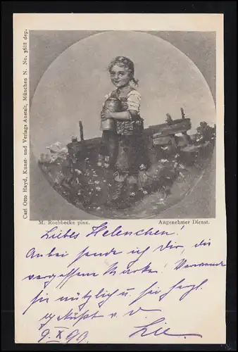 Künstler-AK M. Roebbecke: Angenehmer Dienst Spatenbräu Bier Alkohol, beschriftet