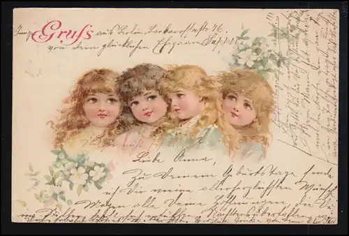 AK Artiste Quatre têtes de fille, BERLIN W. 30 - 26.4.1900 d'après CÖPENICK b 27.4.00