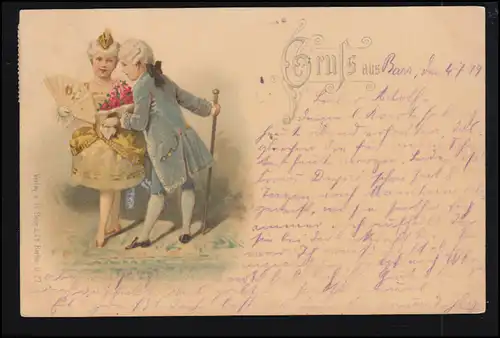 Künstler-AK Barock - Frau mit Fächer Mann mit Stock, BARR 1899 nach MANNHEIM