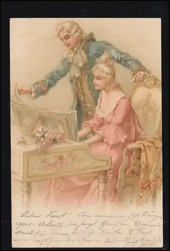 Künstler-AK Barock - Klavierunterricht, GOEGGINGEN i. SCHWABEN 1900