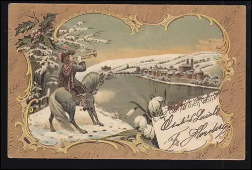 AK Artiste Nouvel An Trompeter à cheval - Beau dieu..., SCHILTACH 1898