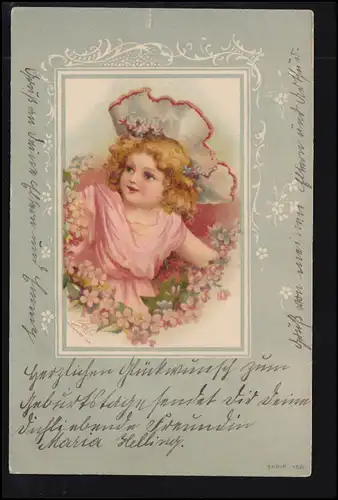 AK Artiste image de jeune fille au carré, ESSEN 21.1.1906 selon MINDEN (WESTF.) 22.1.06