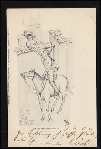 Künstler-AK Starkloff: Postboten-Romantik, DÜSSELDORF 25.12.03 nach RHYDT 25.12.